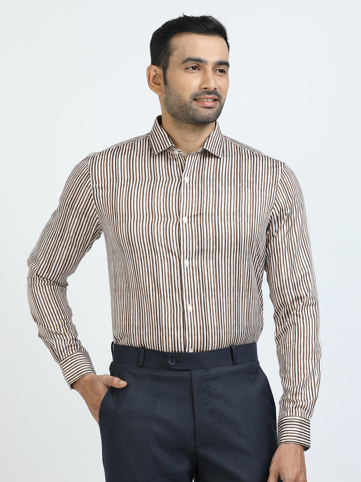 Brown vertical Stripes Giza Shirt