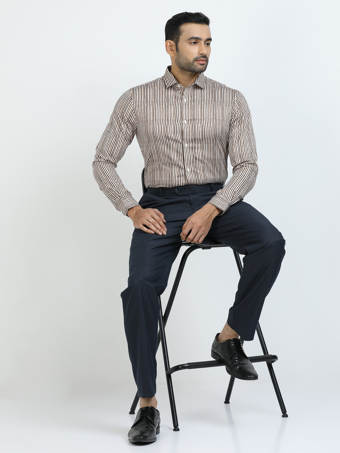 Brown vertical Stripes Giza Shirt