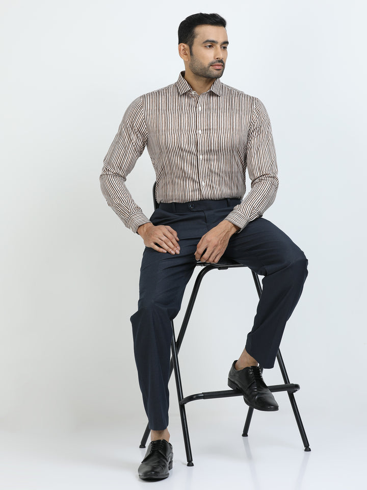 Brown vertical Stripes Giza Shirt