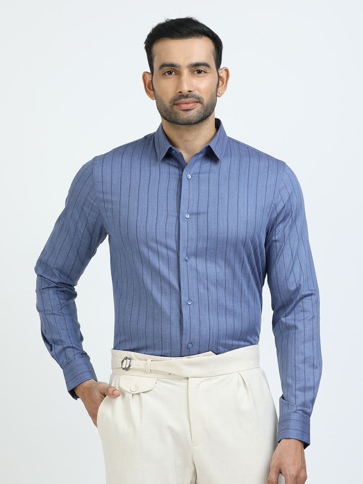 Blue & Black Vertical Stripes Shirt