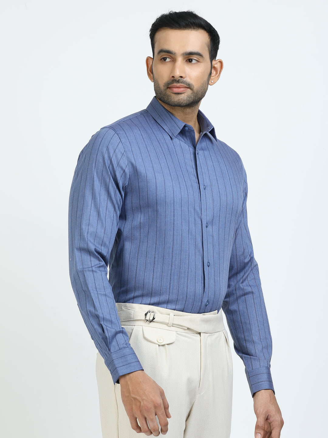 Blue & Black Vertical Stripes Shirt