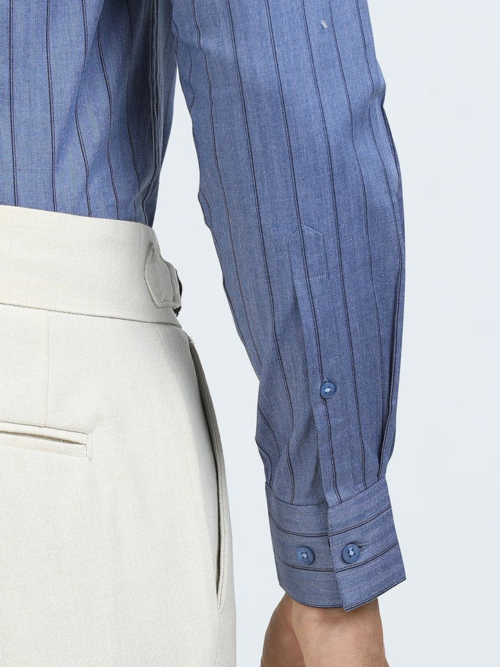 Blue & Black Vertical Stripes Shirt