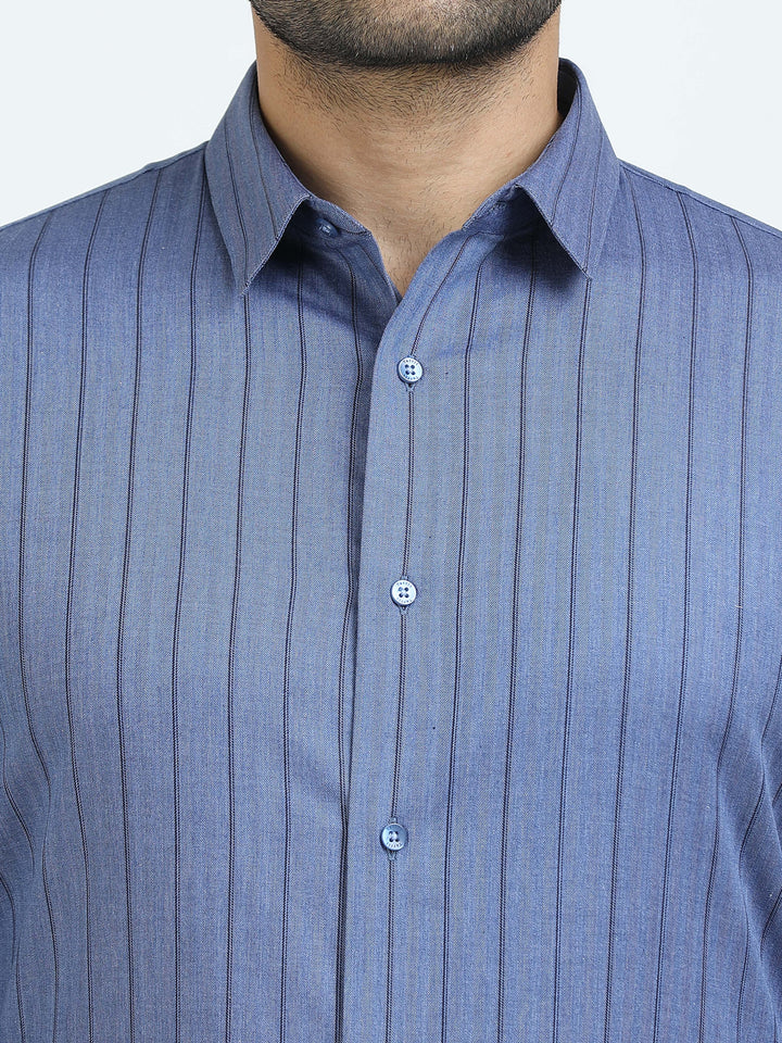 Blue & Black Vertical Stripes Shirt