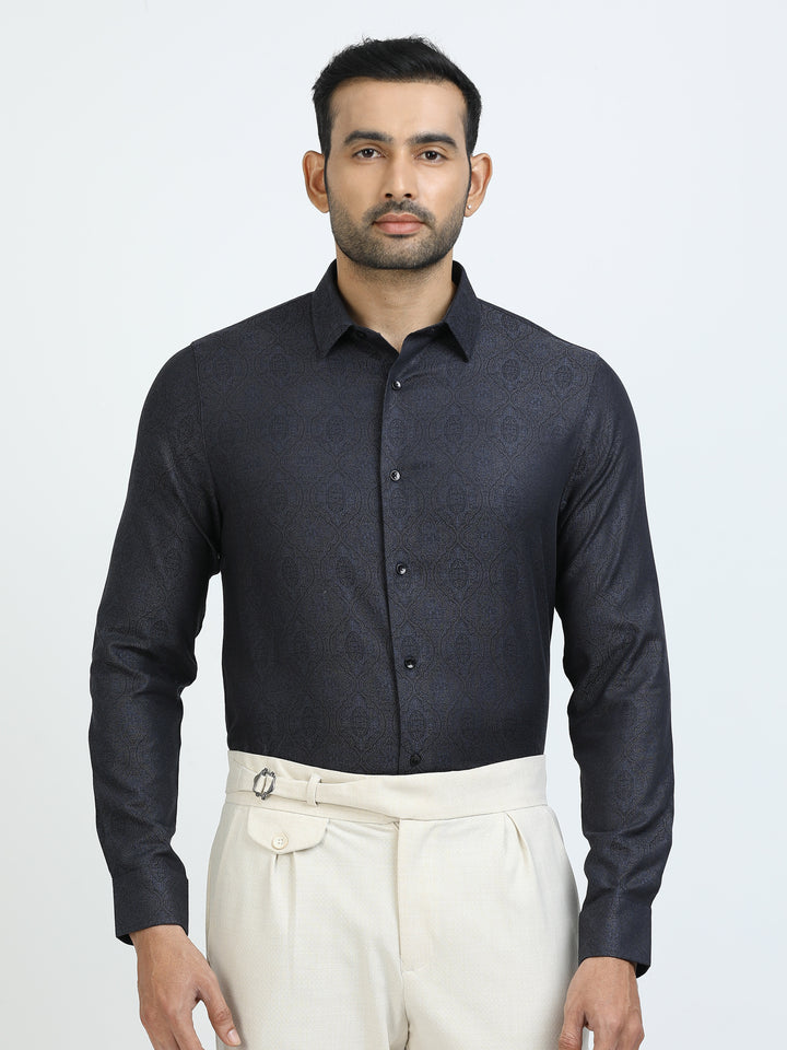 Blue Jacquard Giza Shirt