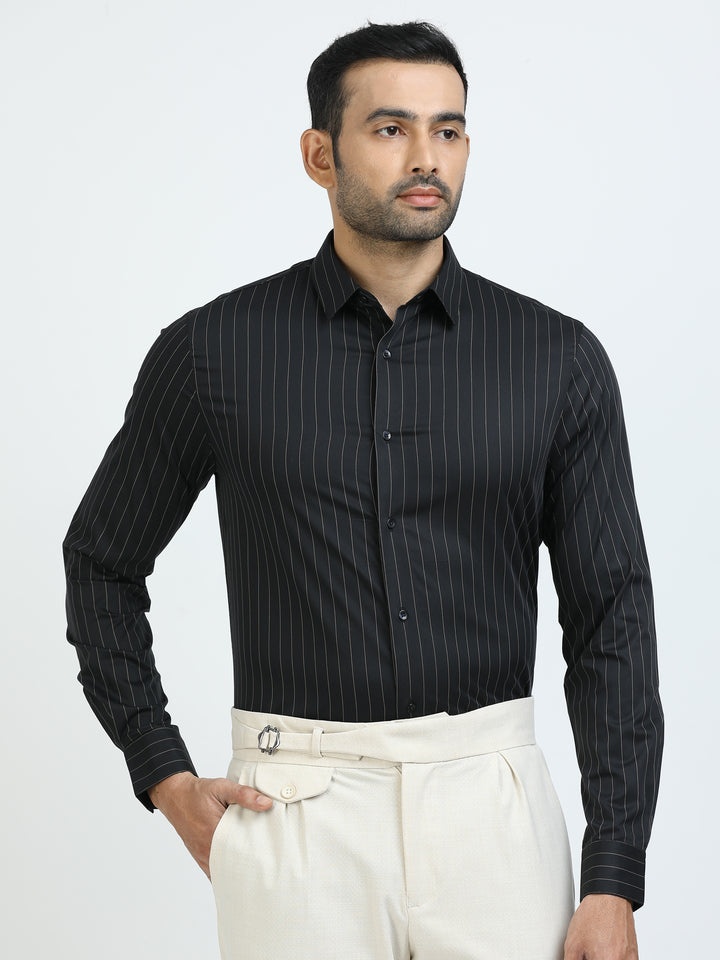 Black Vertical Stripes Giza Shirt