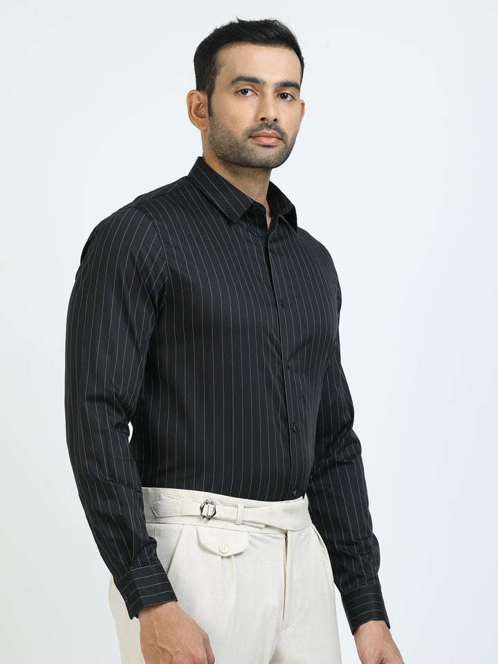 Black Vertical Stripes Giza Shirt