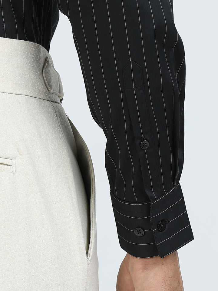 Black Vertical Stripes Giza Shirt