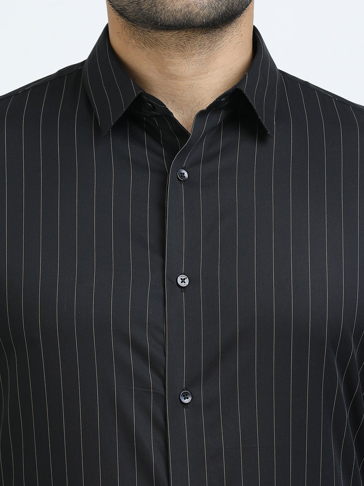 Black Vertical Stripes Giza Shirt