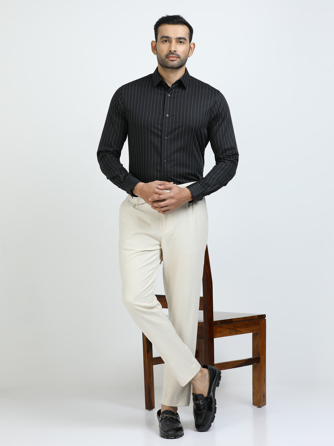 Black Vertical Stripes Giza Shirt