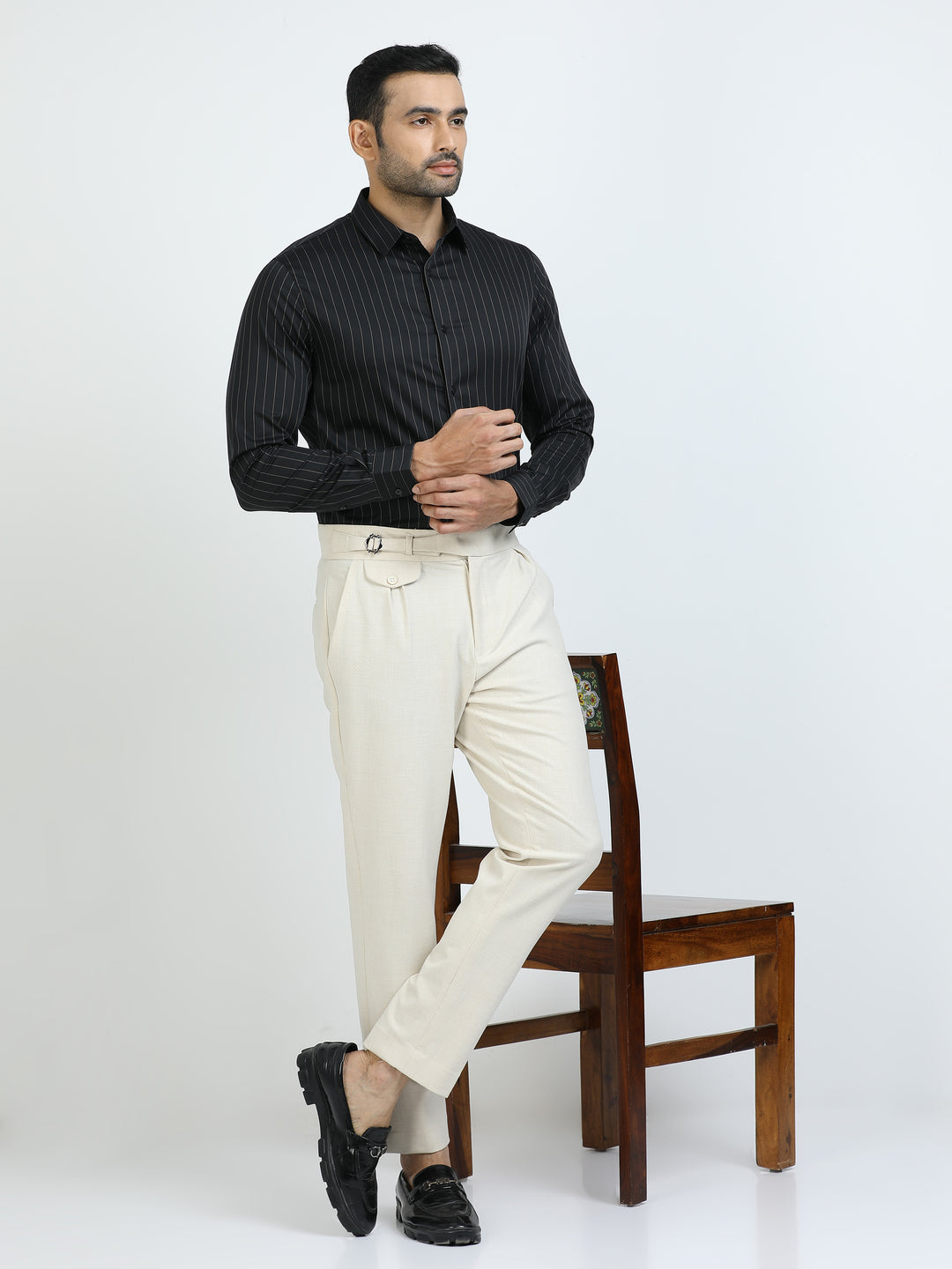 Black Vertical Stripes Giza Shirt