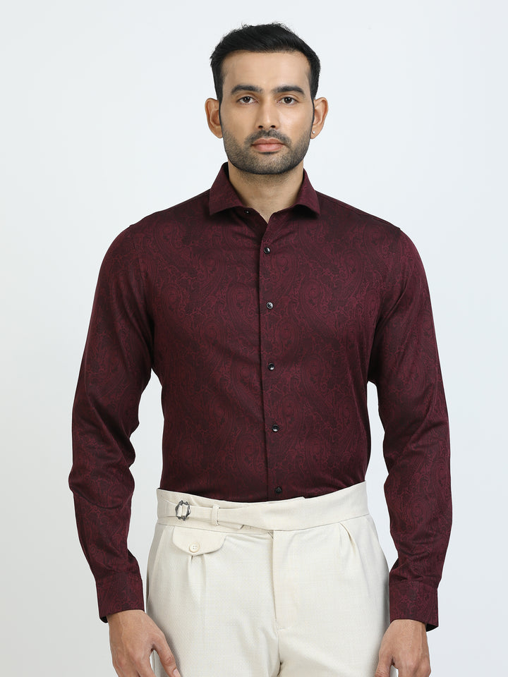 Maroon Jacquard Giza cotton Shirt