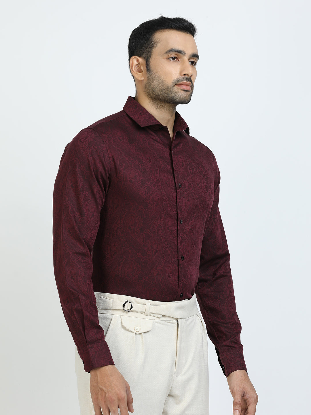 Maroon Jacquard Giza cotton Shirt