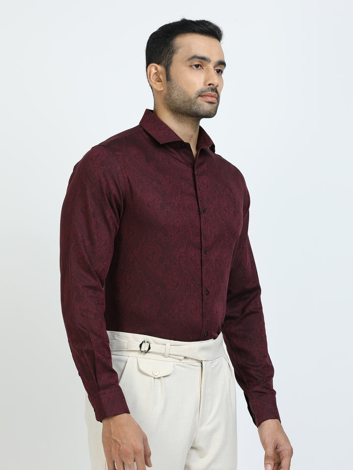 Maroon Jacquard Giza cotton Shirt