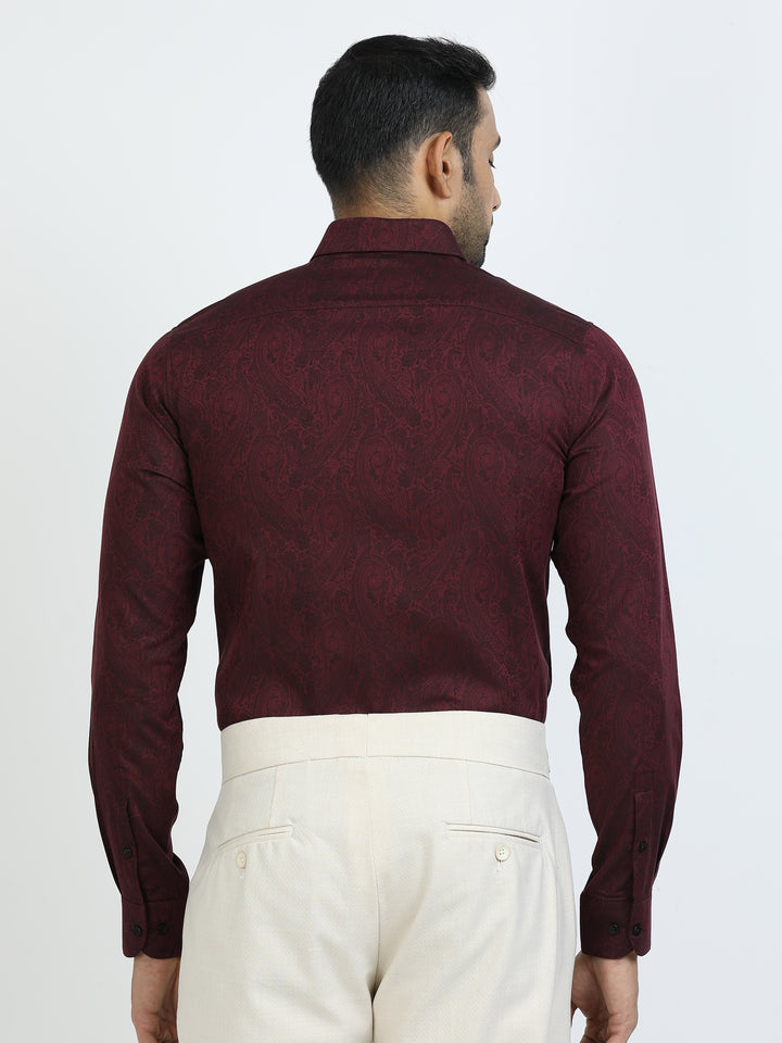 Maroon Jacquard Giza cotton Shirt