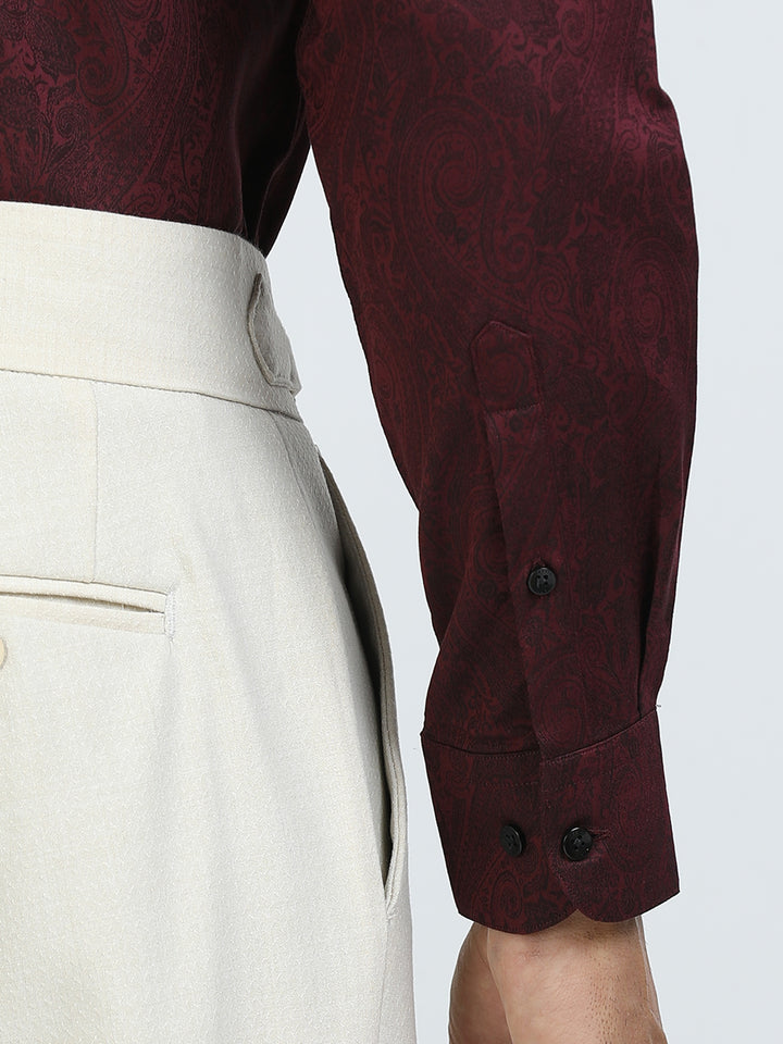 Maroon Jacquard Giza cotton Shirt