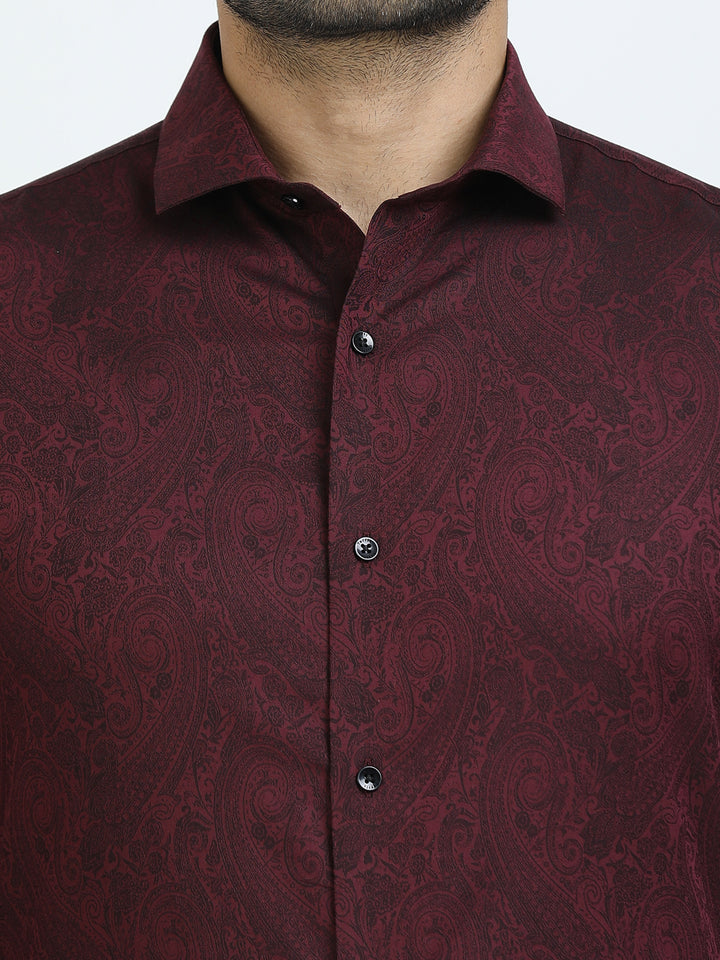 Maroon Jacquard Giza cotton Shirt