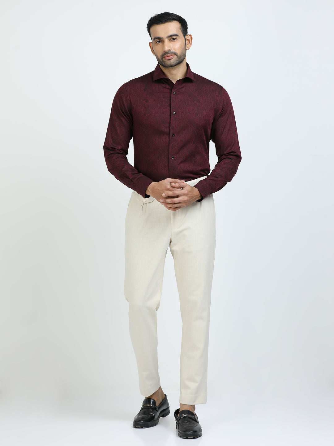 Maroon Jacquard Giza cotton Shirt