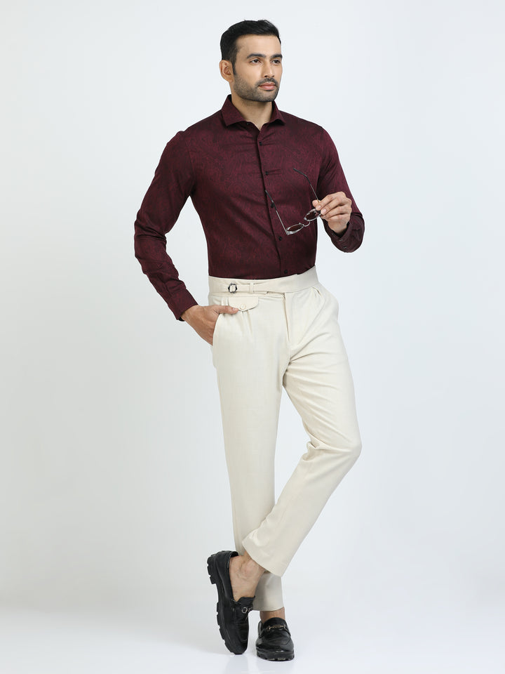 Maroon Jacquard Giza cotton Shirt