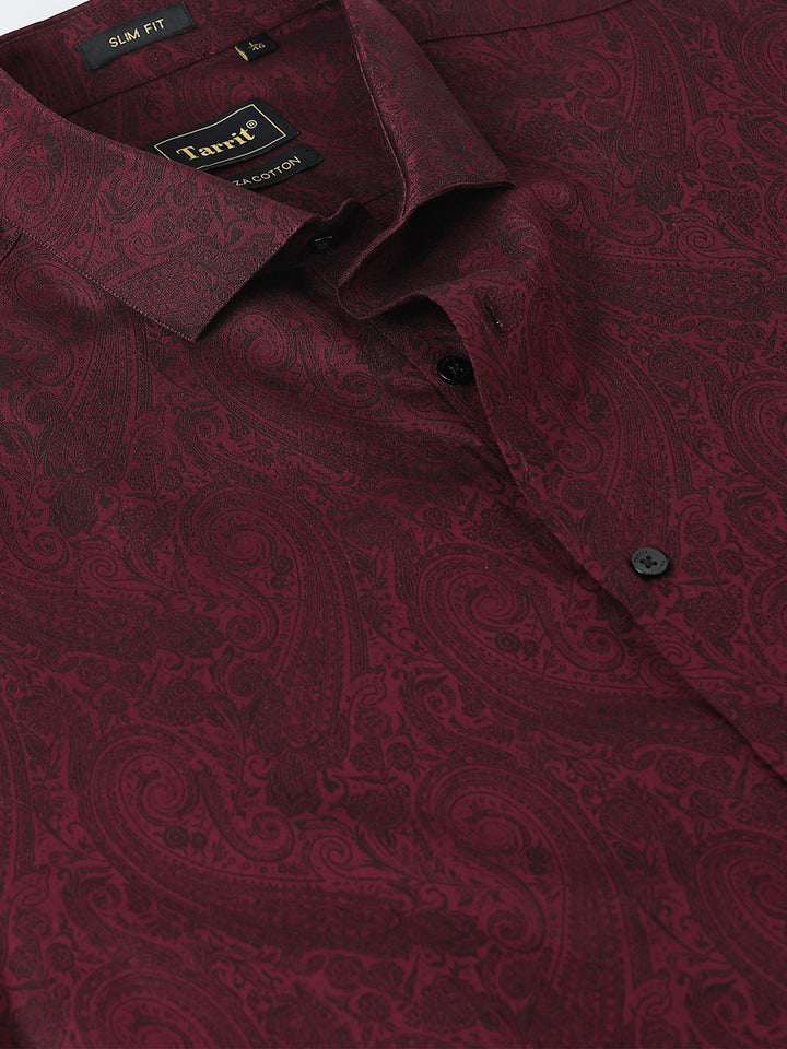Maroon Jacquard Giza cotton Shirt