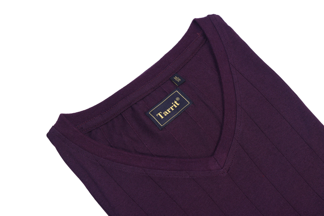 Purple Poly Cotton Short Sleeve V-Neck Shirt for Men
