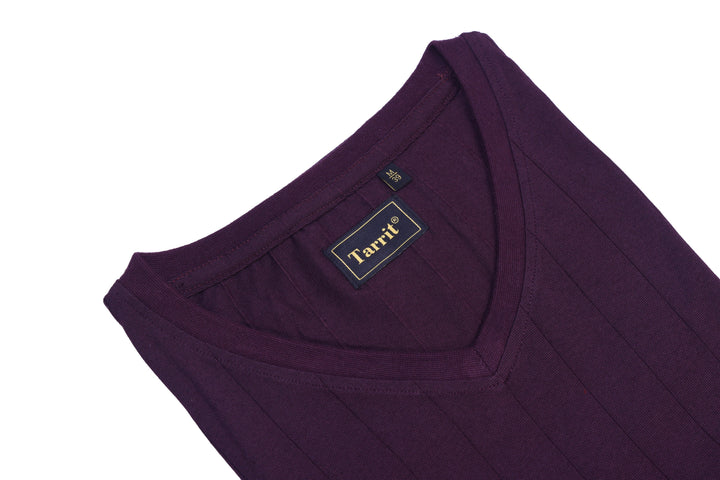 Purple Poly Cotton Short Sleeve V-Neck Shirt for Men