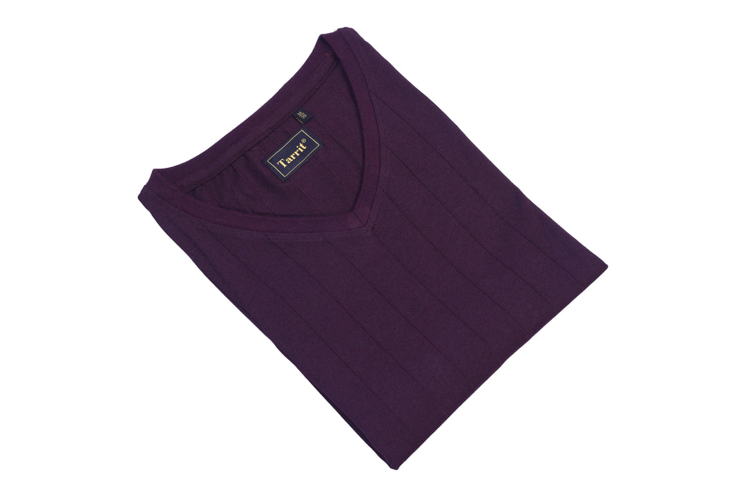 Purple Poly Cotton Short Sleeve V-Neck Shirt for Men
