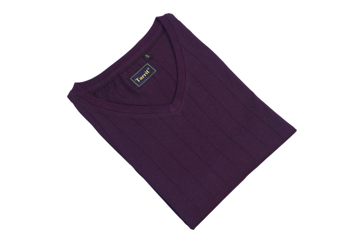 Purple Poly Cotton Short Sleeve V-Neck Shirt for Men